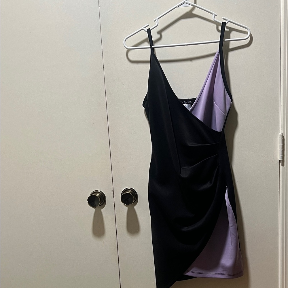 VENUS Asymmetrical Black and Lavender Dress